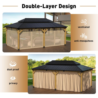 COSIEST 12x20FT Cedar Wood Gazebo, Outdoor Hardtop Gazebo with Galvanized Steel Gable Roof, Wooden Gazebo Pavilion for Patio Backyard Deck Lawn - WoodArtSupply