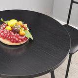 VECELO Round Dining Room Table with Wood Grain Tabletop and Steel Frame, for Kitchen, Living Room, Office, Conference, 2 to 4 Person, Wood-Grain Black VECELO