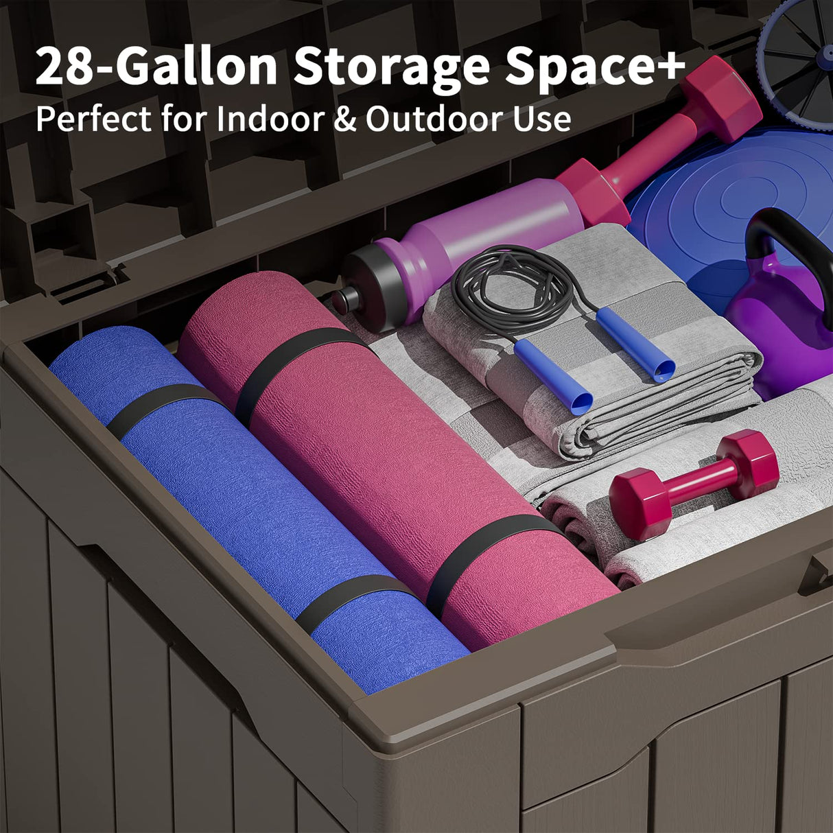 Greesum 31 Gallon Resin Deck Box Large Outdoor Storage for Patio Furniture, Garden Tools, Pool Supplies, Weatherproof and UV Resistant, Lockable, Dark Black Greesum