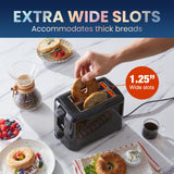 Elite Gourmet ECT1027B Cool Touch Toaster with 6 Temperature Settings & Extra Wide 1.25" Slots for Bagels, Waffles, Specialty Breads, Puff Pastry, Snacks, ETL Certified, 2 Slices, Black Elite Gourmet