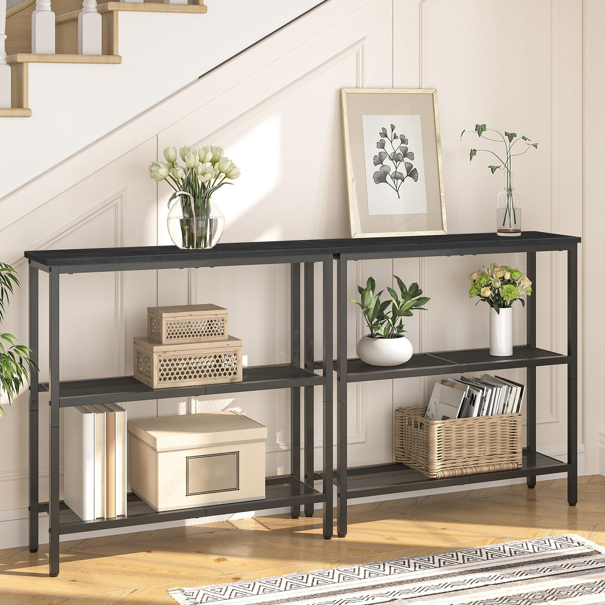 HOOBRO 29.5" Narrow Console Table, 3-Tier Entryway Table, Thin Sofa Table with Shelves, Side Table, Display Table, for Hallway, Entrance, Living Room, Bedroom, Black BB73XG01 HOOBRO