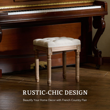 VONLUCE Ottoman Stool, 18.5 in High, Beige, with Padded Seat, Wood Frame, Button Tufted, for Dining, Living Room, Bedroom, Piano, Dressing, Vanity, Foot Rest VONLUCE