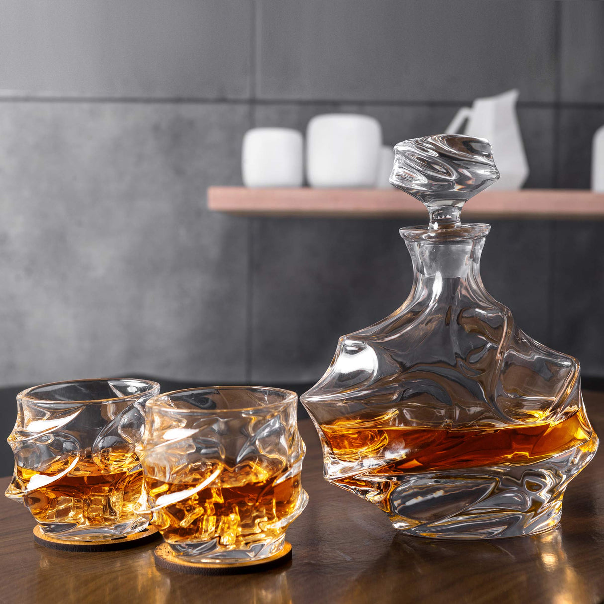 KANARS Crystal Whiskey Decanter Set, 27 Oz Emperor Decanter with Old Fashioned Glasses for Liquor Bourbon Scotch Tequila Snifter, Unique Christmas Gifts for Men Dad Grandpa Brother Adult KANARS