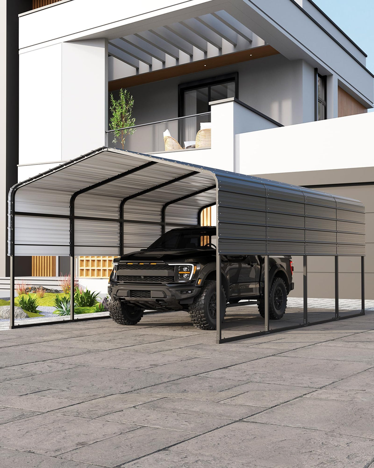 KOKEBREN Metal Carport, Outdoor Car Port Canopy with Reinforced Base and Galvanized Steel Roof, Heavy Duty Garage Car Shelter Shade for SUV, Truck, Boats, 13x20 FT KOKEBREN
