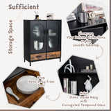 LOKO Buffet Cabinet with Storage, Kitchen Sideboard Cabinet with Tempered Glass Doors and Drawers, Industrial Style Cupboard Credenza Storage Cabinet, 31.5 x 16 x 39.5 inches LOKO