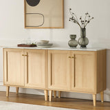 HoeuThien Oak Storage Cabinet Modern Freestanding Accent Cabinet Sideboard Buffet with Faux Marble Top & Adjustable Shelves Wooden Credenza for Dining Room, Living Room Entryway Natural HoeuThien