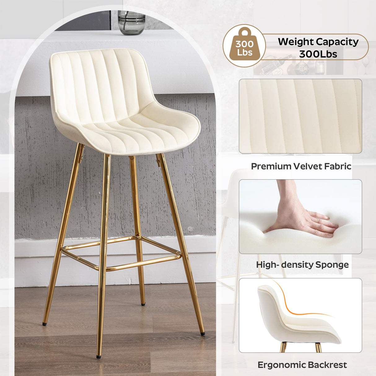 SIZOTA 3 Piece Pub Dining Set, Modern Round Bar Table and Chairs for 2, 30" Counter Height Barstools and Glass Kitchen Table Set, 31" Small Dining Table with 2 Stools(Beige) SIZOTA