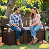 Flamaker 80 Gallon Storage Bench Outdoor Indoor, Durable All-Weather Seating with Hidden Storage, Lockable Deck Box for Garden, Patio, Poolside (Brown) Flamaker