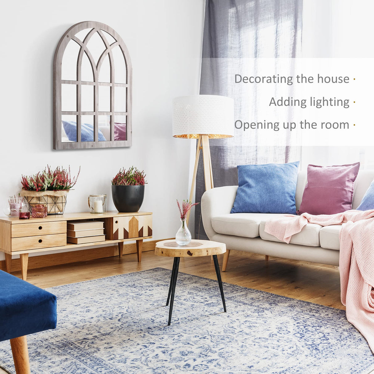 HOMCOM 41" x 31.5" Large Rustic Wall Mirror, Arch Window Mirror for Wall Decor in Living Room, Bedroom, Entryway, Natural HOMCOM