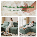 Sectional Modular Down Filled Sofa, Comfty Feather L Shape Cloud Couch for Living Room,114" Simple Couch,Adjustable Backrest,3Seat with Storage Ottoman for Office,Apartment (Green-3 Seat+Ottoman) Pistachio