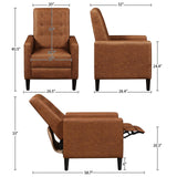 Yaheetech Faux Leather Recliner Sofa Mid-Century Modern Single Reclining Chair Adjustable Back & Footrest Tufted Upholstered Sofa with Pocket Spring Living Room Bedroom Home Theater Brown Yaheetech