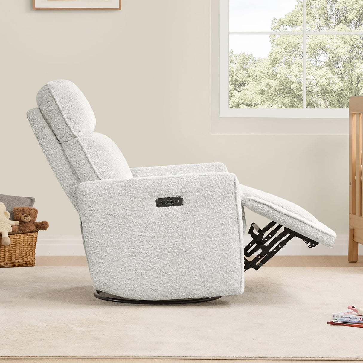CHITA Electronic Power Recliner Chair Swivel Glider, FSC Certified Modern Nursery Rocking Chair with USB and Type-C Ports, Boucle White CHITA