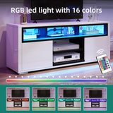 YITAHOME TV Stand for 55 inch TV, White Modern Entertainment Center with Storage, LED TV Stands for Living Room, High Glossy TV Console Cabinet, White & Black YITAHOME