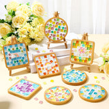 Reallnaive DIY Glass Mosaic Tiles for Crafts, Mixed Color Mosaic Kits with Wooden Coaster Adults DIY Kit for Coaster Handmade Home Gifts(Rainbow Style,8 Sets) Reallnaive