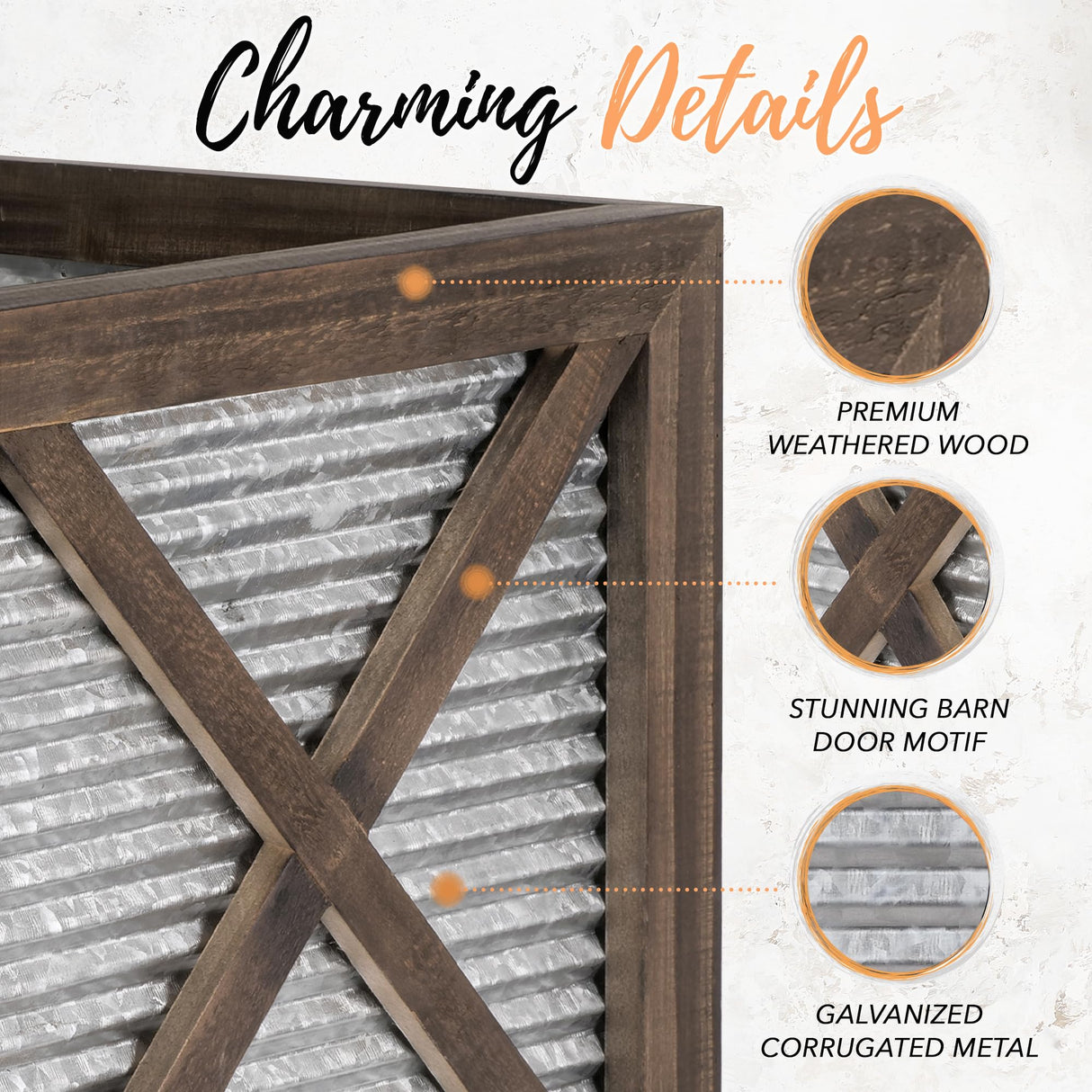 Autumn Alley Farmhouse Front Porch Planters Set of 2 Stand with Galvanized Corrugated Metal Planters for Outdoors/Indoors - Rustic Wood Square Planters Box on Legs – Charming Farmhouse Décor, Brown Autumn Alley