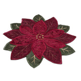 OWENIE Christmas Placemats Set of 4, Poinsettia Table Mats with Embroidered and Applique Velvet Fabric, 16 Inch x 16 Inch Diecut Placemat for XMAS Holiday Tabletop, Round Doilies for Dining Table, Red OWENIE
