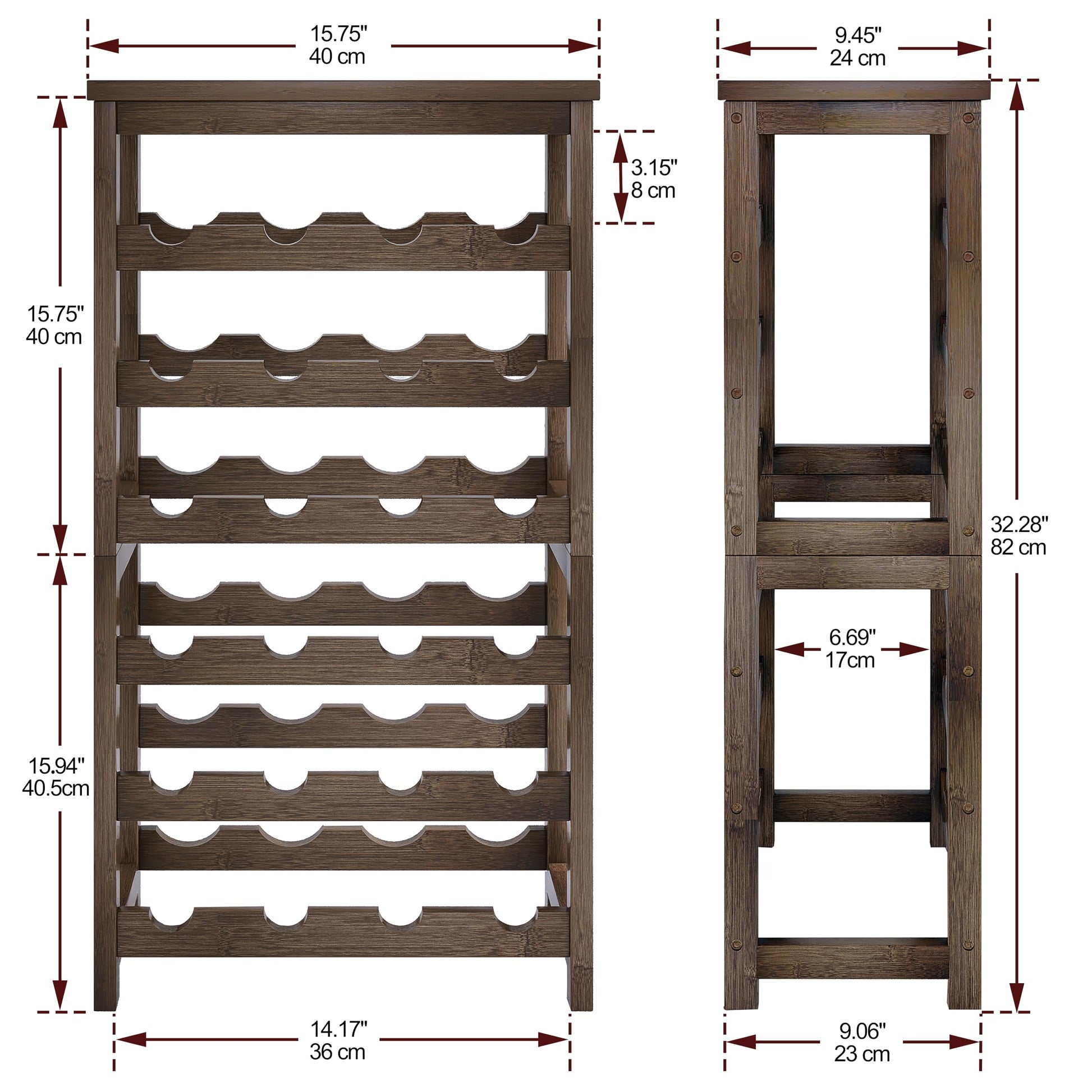 STELLSTAR 24-Bottle Wine Rack, 6 Tier Bamboo Wine Display Storage Shelves with Tabletop, Floor Freestanding Wine Bottle Holder with Wobble-Free Shelves, Walnut - WoodArtSupply