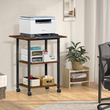 Lerliuo 3-Tier Printer Stand, Industrial Mobile Printer Table with Storage Shelf and Steel Frame, Rolling Printer Cart Holder with Lockable Wheels for Home, Office (Brown) Lerliuo