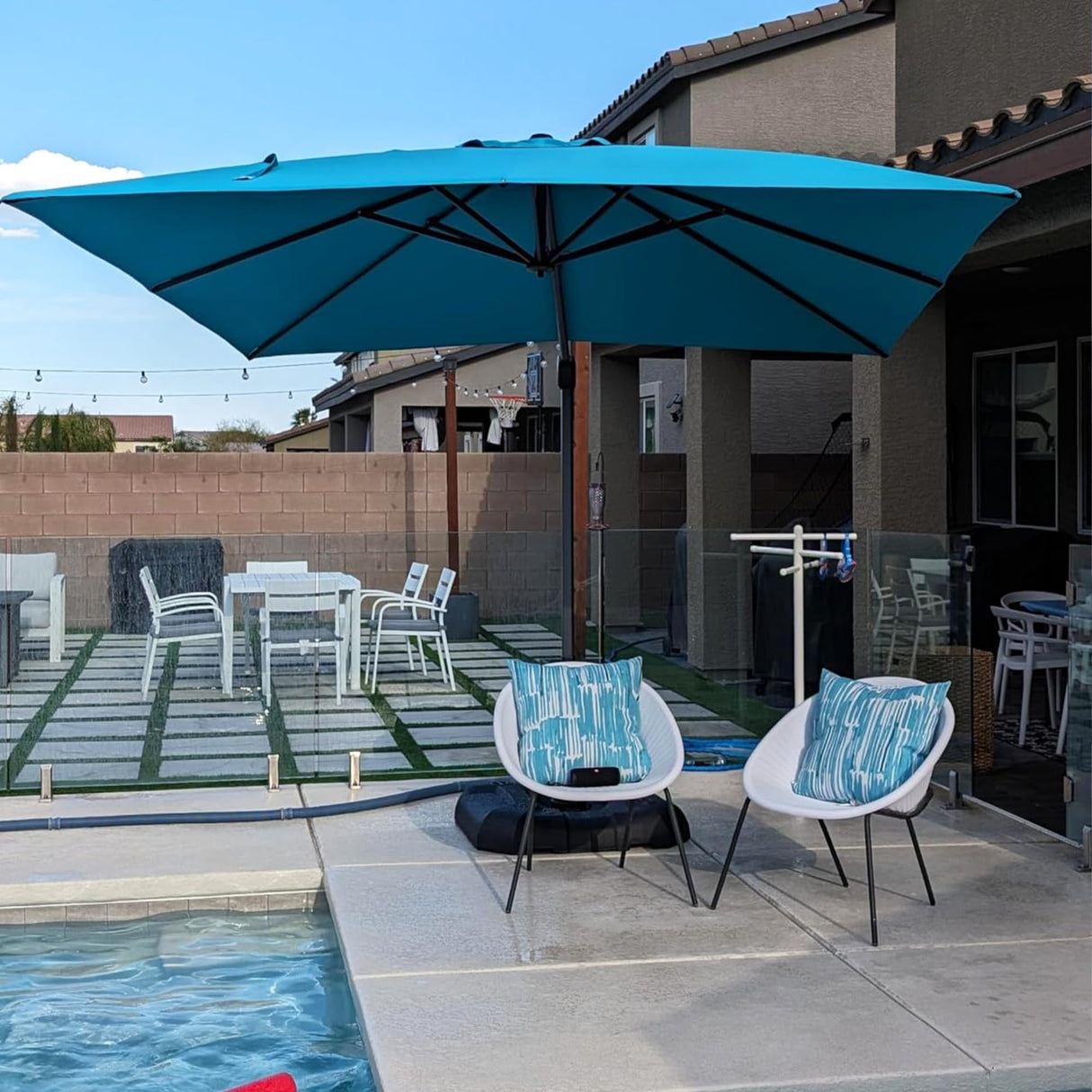 PURPLE LEAF 9' X 11.5' Patio Umbrella Outdoor Cantilever Rectangle Umbrella Aluminum Offset Umbrella with 360-degree Rotation for Garden Deck Pool Patio, Turquoise Blue PURPLE LEAF