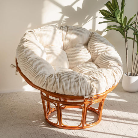 HIGOGOGO Papasan Chair Cushion with Corduroy Cover (Without Chair), 48 x 48 Inch Supportive Cushion, Overstuffed Chair Cushion,Beige HIGOGOGO