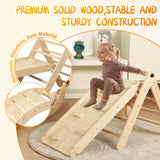 Pikler Triangle Set with Cushion, 7 in 1 Toddler Climbing Toys Indoor, Montessori Foldable Climbing Set, Wooden Climbing Toys for Toddlers 1-3 Inside with Ramp, Arch and Ladder (Nature Wood) Yopnoyik