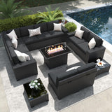 LayinSun 13 Pieces Outdoor Patio Furniture Set with 44" Fire Pit Table Rattan Sectional Sofa Conversation Sets LayinSun