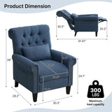 choairy Pushback Recliner Chair, Accent Push Back Chair with Adjustable Footrest Wingback, Upholstered Linen Fabric Reclining Sofa with Side Pocket, Comfy Modern Armchair for Living Room, Navy Blue choairy