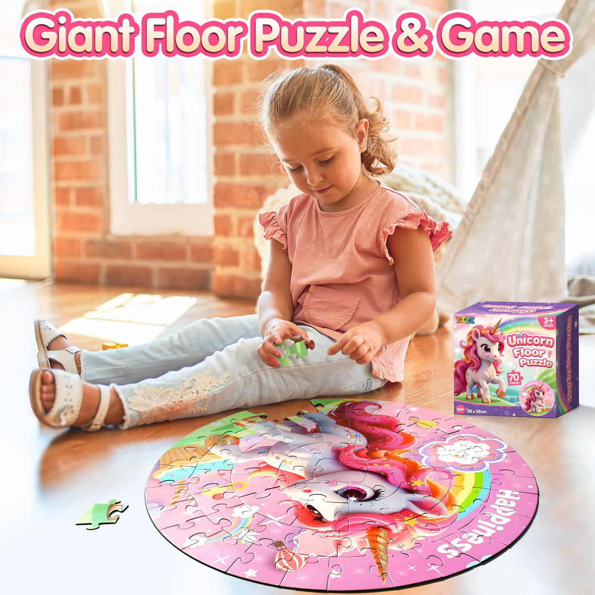 ZIZZ Unicorn Toy for Girls Kids - Best 70 Pieces Unicorn Floor Puzzle for Kids Age 3 4 5 6 7 8 Years Old Girls Learning & Educational Games Toys Toddlers Gifts for Birthday Christmas Party Activity ZIZZ