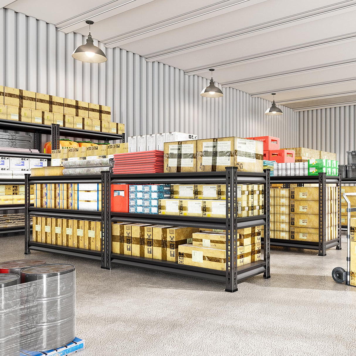 Rufokisa Metal Garage Shelving Heavy Duty，1530LBS Loads Garage Storage Shelves, 48”W 3-Tier Adjustable Storage Racks and Shelving Units for Garage Basement and Kitchen, 48”W x 18”D x 39”H,Black Rufokisa