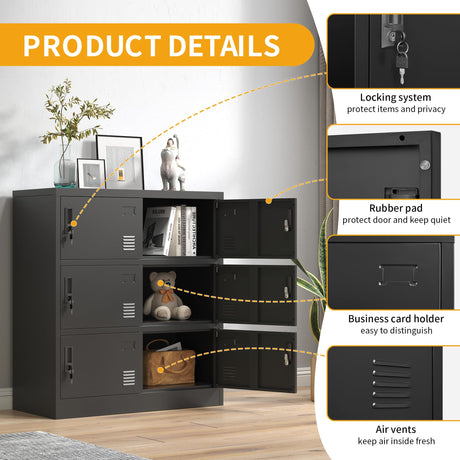 VIYET Employee Storage Locker,6 Door Storage Locker，Metal Locker for Employees Office Steel Gym Lockers with Card Slot Office Storage Lockers for Home,School(Black) VIYET
