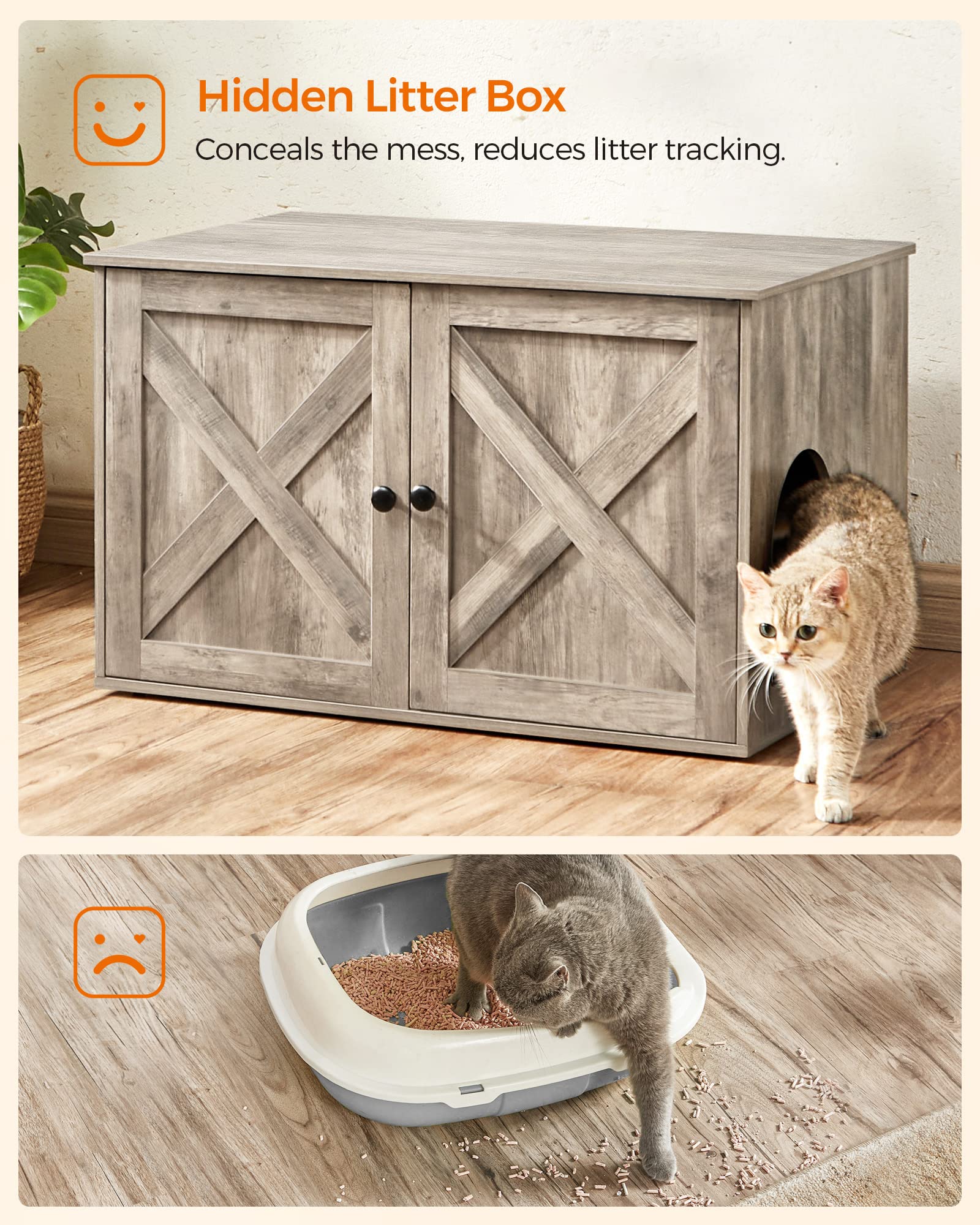 Feandrea Cat Litter Box Enclosure, Litter Box Furniture Hidden with Removable Divider, Indoor Cat House, End Table, 31.5 x 20.9 x 19.7 Inches, Greige UPCL002G01 - WoodArtSupply