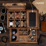 Pinzoveco Watch Box Organizer for Men, 6 Slot Mens Jewelry Box Display & Storage Watch, Solid Wood Watch Case for Men, Gift for Boyfriend Fathers Day Birthday Gifts (Carbonized Brown) Pinzoveco