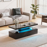 YISUFO 40" Modern Living Room Tables, LED Coffee Table with LED Lights, 2 Tier Rectangular Center Table with Large Storage, High Glossy Surface, Tea Table for Living Room, Black YISUFO