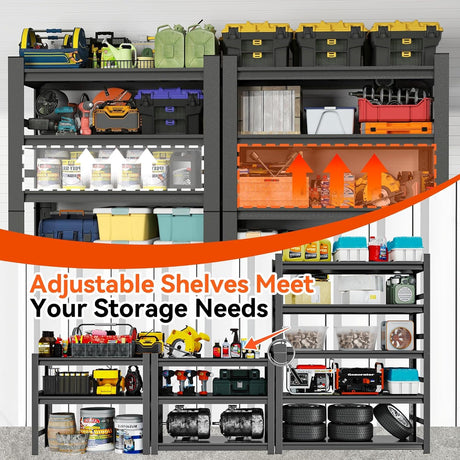Notmise Garage Shelving 5-Tier Heavy Duty Adjustable Metal Storage, 2500Lbs Industrial Shelf Unit Black, Easy to Assemble (87" H x 47.2" W x 23.6" D) Notmise