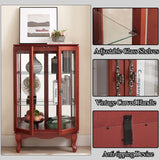 43"H Lighted Display Curio Cabinet, 3-Tier Glass Accent Storage Cabinet Curio Showcase w/ 2 Doors & Adjustable Shelves, Wine Artwork Storage Rack w/ Mirrored Back Panel for Living Room (Cherry) TRJQBCC