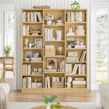 FACBOTALL Triple Wide Bookshelf, 6 Tier Large Bookshelf, Bookcase with 17 Open Display Shelves, 74'' Tall Bookcases and Bookshelves for Living Room, Home Office, Library, Natural FACBOTALL