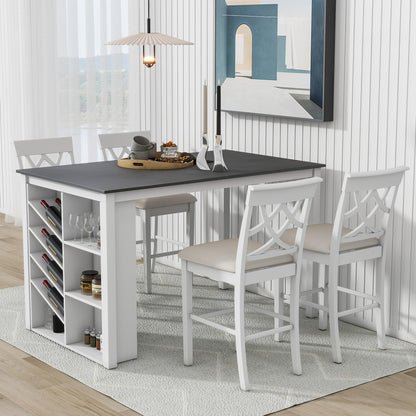 Harper & Bright Designs 5-Piece White Counter Height Dining Set with Wine Rack and Upholstered Chairs - WoodArtSupply