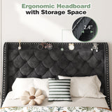 SUNLEI Queen Size Bed Frame with Diamond Tufted Headboard and Storage, Upholstered Platform Bed Frame Queen with 2 Large Wingbacks, Sturdy Wooden Slats Support, Easy Assembly, Velvet Black SUNLEI