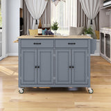 Merax Rolling Mobile Kitchen Island Cart with Wood Top and Locking Wheels, 4 Door Cabinets and 2 Drawers, Spice & Towel Rack, 54.3 Inch Width, Grey Blue Merax