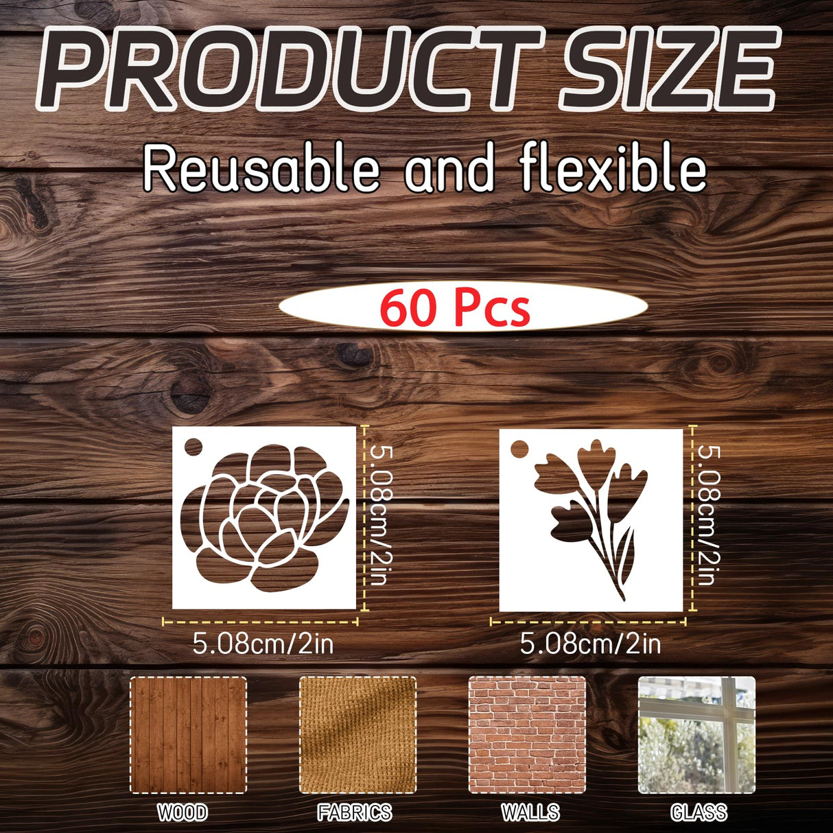Sitsink Flower Stencils for Crafts - 60 Pcs Reusable Cute Floral Wall Stencil Templates for Painting on Walls, Wood, Rock, DIY Art Projects, Window Glass, Card Sitsink