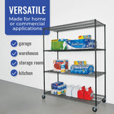 Heavy-Duty Black Steel Wire Shelving Unit with Wheels - 4-Tier NSF Certified Storage Rack (24"x60"x72") SafeRacks