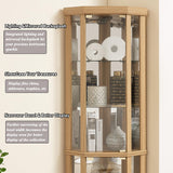 XZTUAJ 69" H Lighted Curio Cabinet - Corner Display Case with Adjustable Shelves and Tempered Glass, Wooden Cabinet with Mirrored Back Pane for Living Room (Light Oak) XZTUAJ