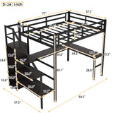 Full Size Loft Bed with Desk and Storage Shelf, Full Size Loft Bed with Stairs and Wardrobe, Full Loft Bed with Charging Station and RGB LED Light, Metal Loft Bed for Adults, Teens, Kids(Black Full) Bellemave