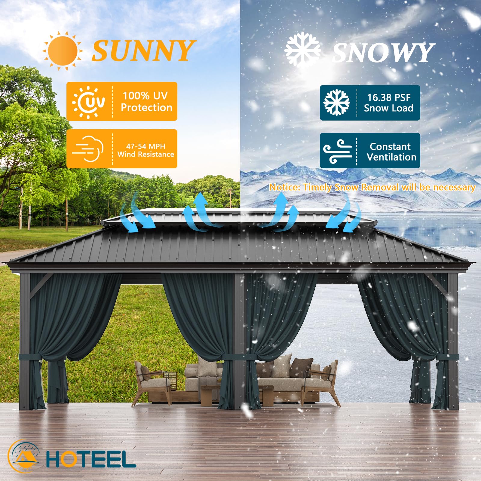 HOTEEL 12x20ft Hardtop Gazebo Heavy Duty Gazebo with Galvanized Steel Double Roof, Permanent Gazebo with Netting and Curtains, Aluminum Frame Outdoor Gazebo for Patio, Backyard, Deck and Lawn - WoodArtSupply