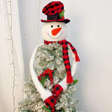 Juegoal Christmas Snowman Tree Topper, Large Plush Snowman Treetop Hugger with Red Black Plaid Top Hat & Scarf, Xmas Tree Ornament Supplies Holiday Winter Home Wonderland Party Decorations Juegoal