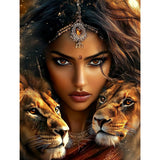 Miwixy Lions Diamond Art Kits for Adults, American Native Indian Woman Diamond Painting Kit,5D Full Drill Animal Diamond Art Canvas for Beginners Home Wall Decor 12 x 16 Inch Miwixy