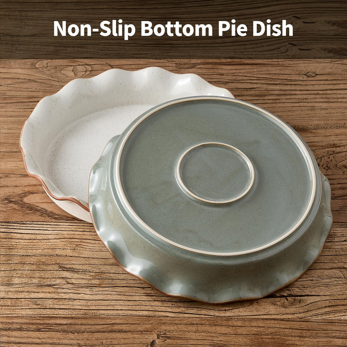 SIDUCAL Ceramic Pie Pan for Baking[10.5 inch],Reusable NonStick Ceramic Pie Plate with Ruffled Edge,Deep and Fluted Pie Dish for Apple Pie,Quiche,Pot Pies, Tart, etc（Green） SIDUCAL