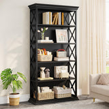 Tribesigns 6-Tier Bookcase, 71 Inches Industrial Bookshelves and Bookcases, Floor Standing 5 Shelf Display Storage Shelves Tall Bookcase for Home Office, Living Room, Bed Room, All Black Tribesigns