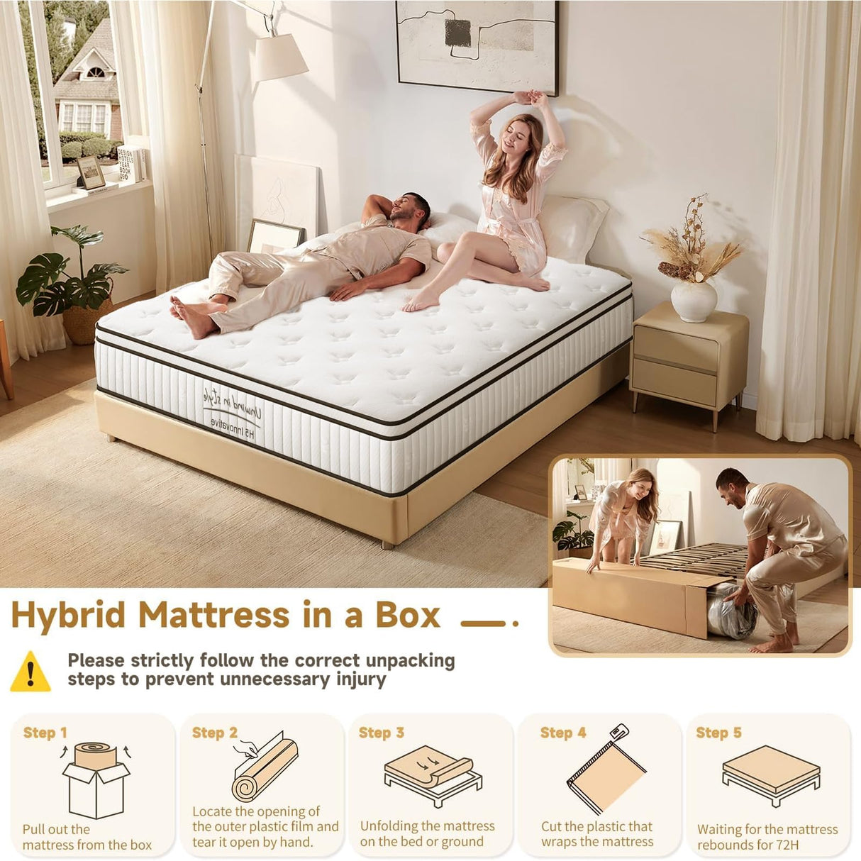 King Size Hybrid Mattresses 10 Inch, Firm Memory Foam Mattress with Extra Thick Comfort Layer for Pressure Relief, Individually Pocket Coils Springs | Motion Isolating | Certipur-US (10" King) Thctvous