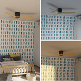 Flush Mount Ceiling Fan no light with Remote, 52 inch Low Profile Wood Ceiling Fan no light, Modern Ceiling Fan without light for Outdoor, Bedroom, Natural Wood and matte Black, DC Motor, 6 Speed OUATER